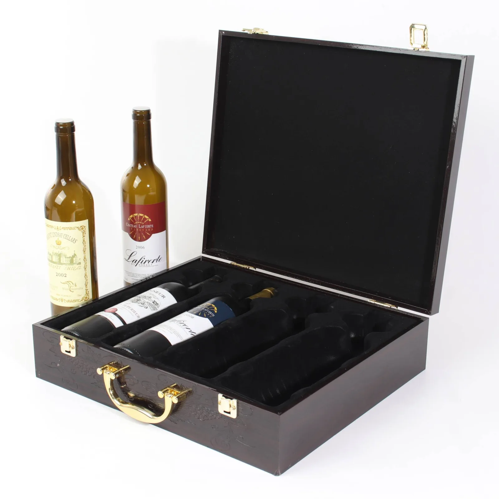 4-Bottle Wooden Wine Box with Gloss Lacquer