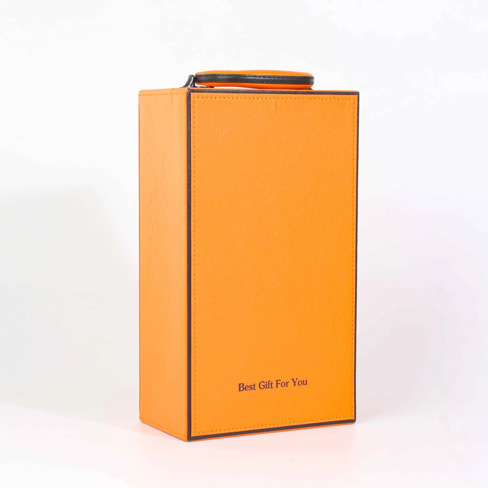 Premium Orange Leather Double Wine Bottle Gift Box with Utensils